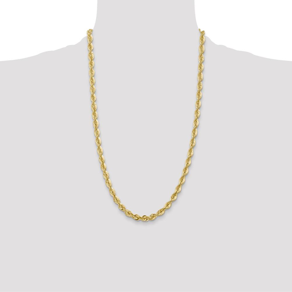 14K Yellow Gold 26" 6mm Regular Rope Chain with Fancy Lobster Clasp