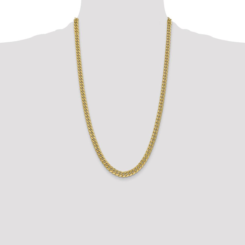 14K Yellow Gold 26" 6mm Semi-Solid Miami Cuban Chain Necklace with Lobster Clasp by Oro Pregiato