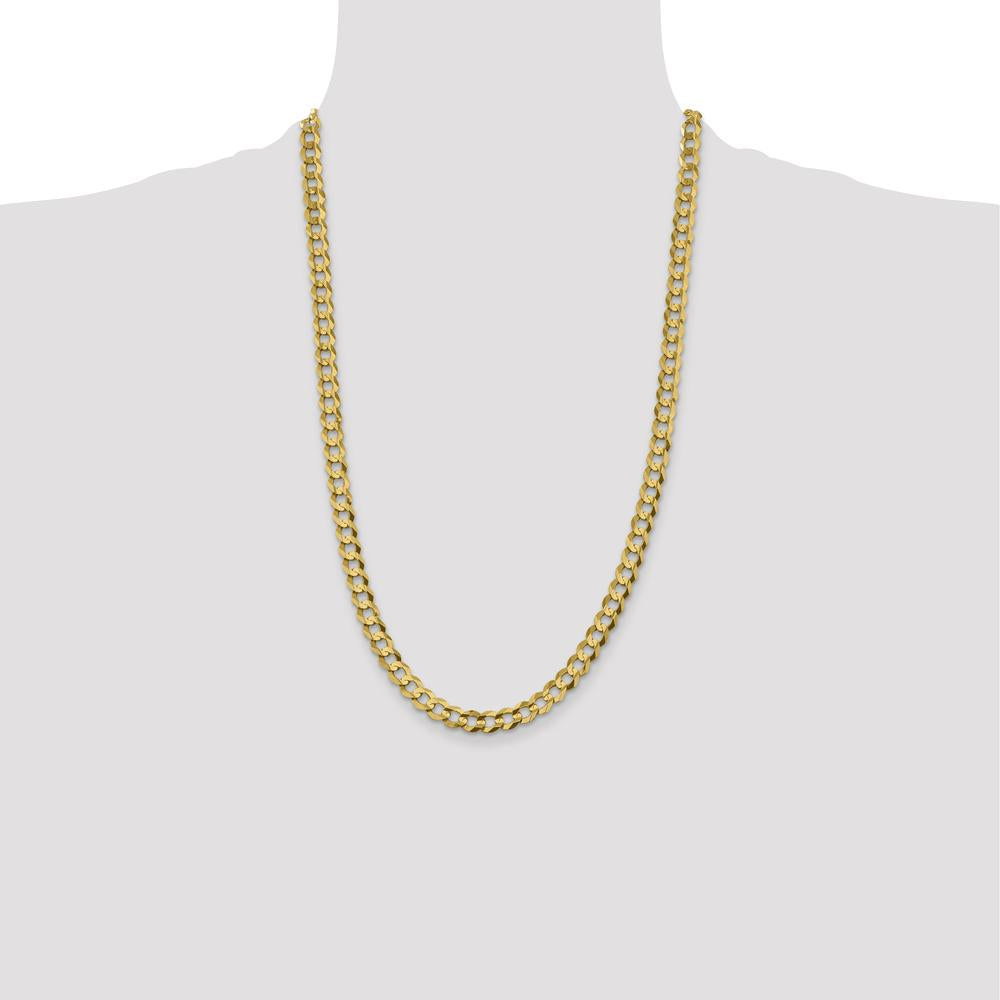 14K Yellow Gold 26" 7.2mm Lightweight Flat Cuban Chain with Lobster Clasp by Oro Pregiato