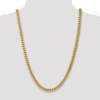 14K Yellow Gold 26" 7.3mm Semi-Solid Miami Cuban Link Chain with Lobster Clasp by Oro Pregiato