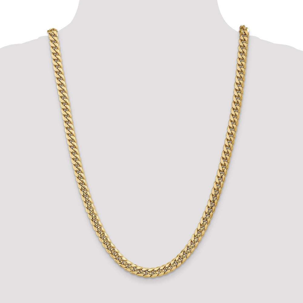 14K Yellow Gold 26" 7.3mm Semi-Solid Miami Cuban Link Chain with Lobster Clasp by Oro Pregiato