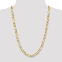 14K Yellow Gold 26" 7.5mm Flat Figaro Chain Necklace with Lobster Clasp by Oro Pregiato