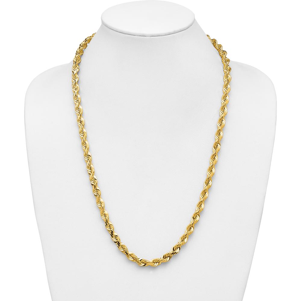 14K Yellow Gold 26" 7mm Diamond-Cut Rope Chain with Fancy Lobster Clasp