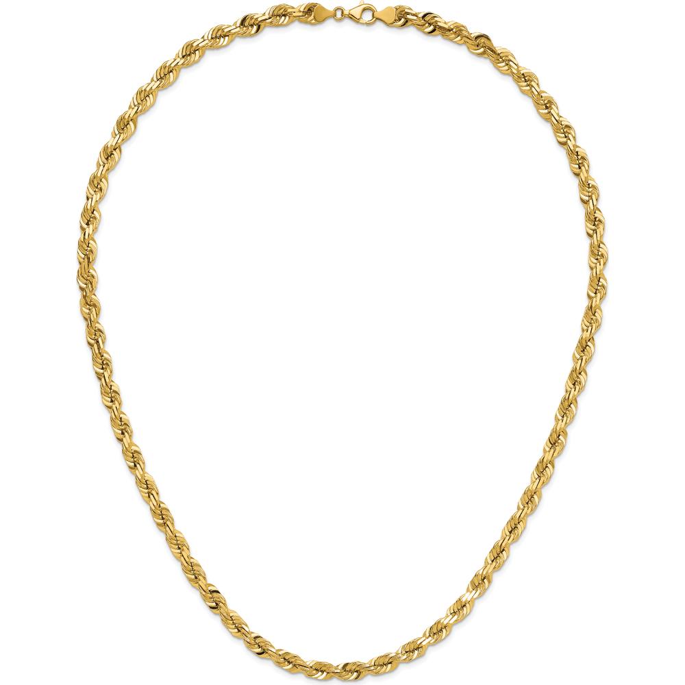 14K Yellow Gold 26" 7mm Diamond-Cut Rope Chain with Fancy Lobster Clasp