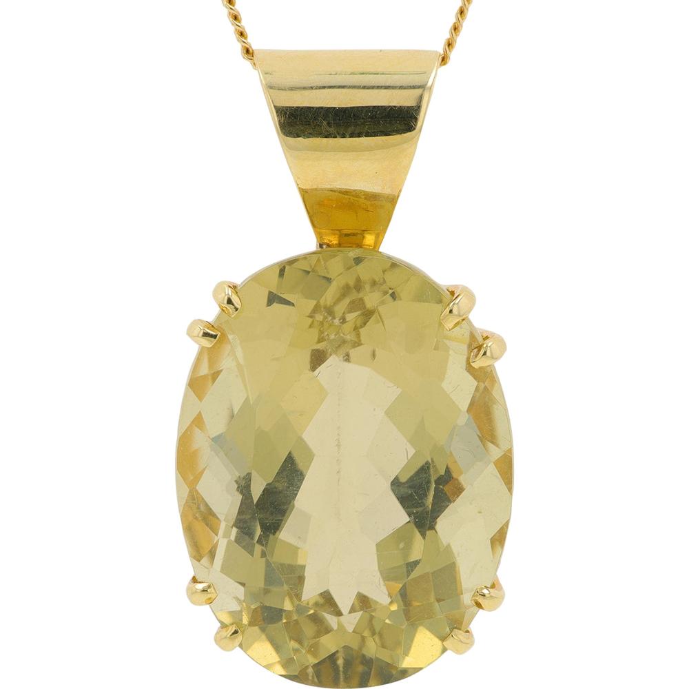 14K Yellow Gold 26.84 Carat Oval Citrine Pendant - Elegant Six - Prong Set