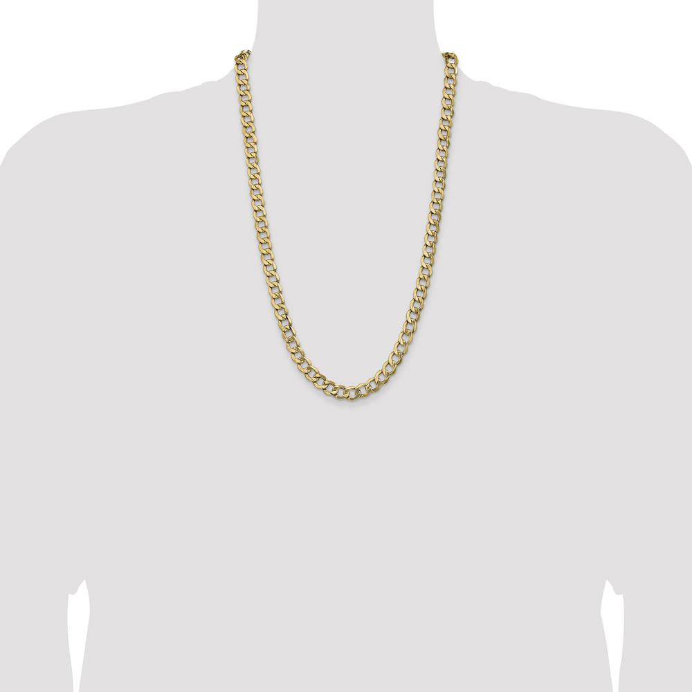 14K Yellow Gold 26" 9mm Polished Semi-Solid Curb Chain with Lobster Clasp by Oro Pregiato