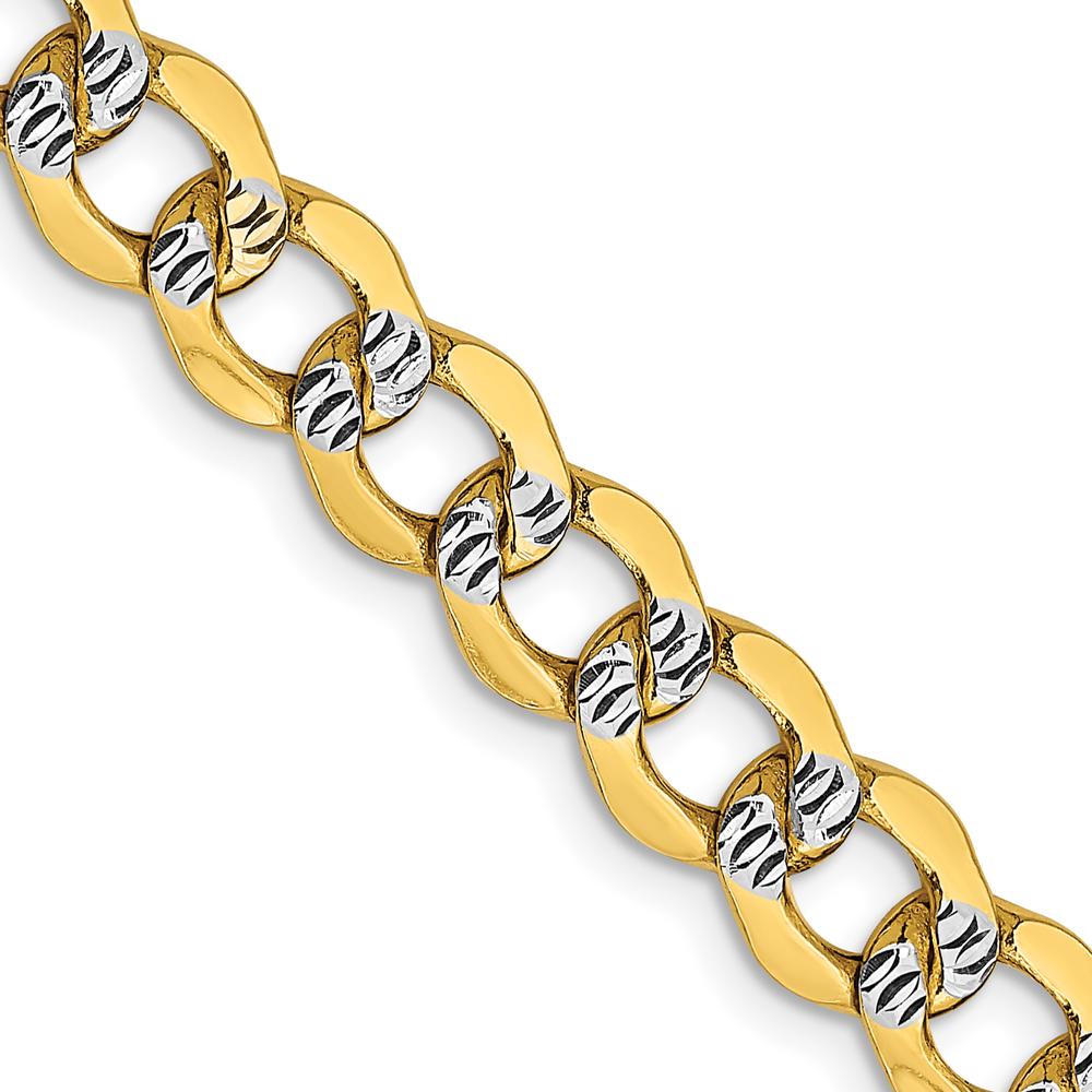 14K Yellow Gold 26" Curb Chain Necklace with Rhodium Accents and Lobster Clasp by Oro Pregiato