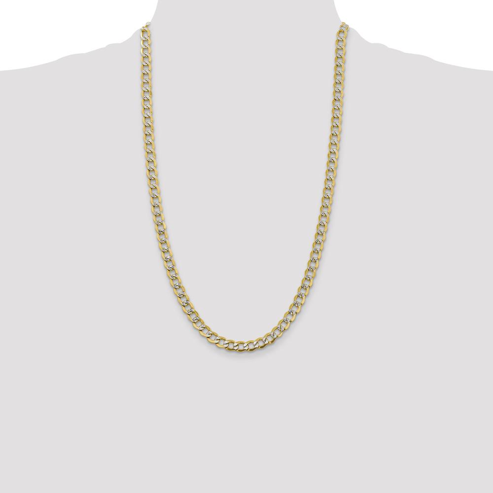14K Yellow Gold 26" Curb Chain Necklace with Rhodium Accents and Lobster Clasp by Oro Pregiato