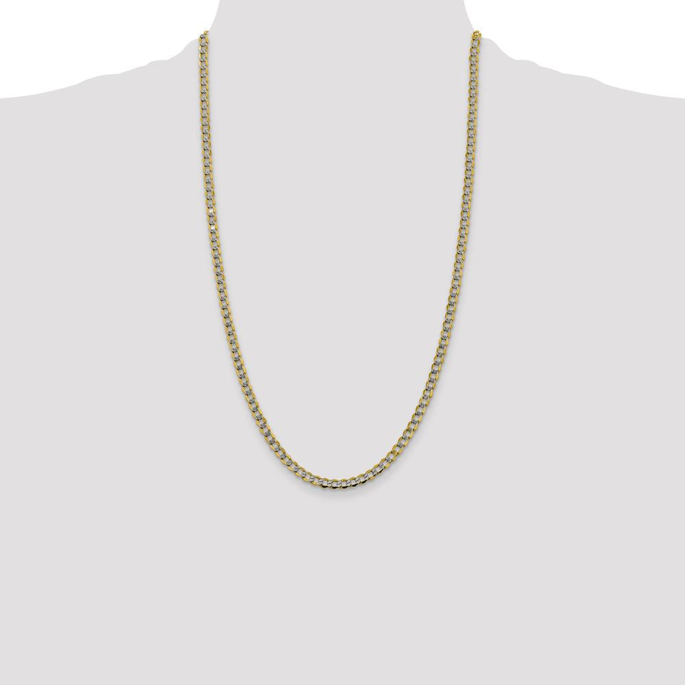 14K Yellow Gold 26" Curb Chain with Rhodium Pavé Accents - 4.3mm Width by Oro Pregiato