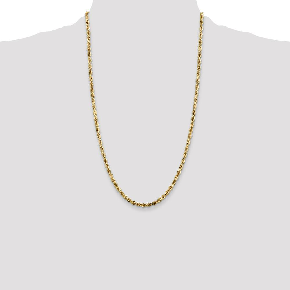 14K Yellow Gold 26" Diamond-Cut Rope Chain - 4mm Width with Lobster Clasp by Oro Pregiato