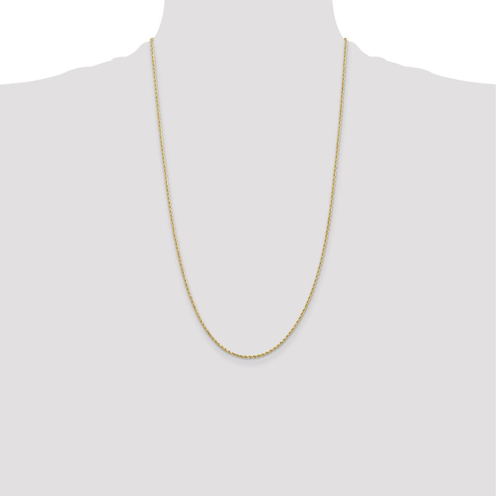 14K Yellow Gold 26" Diamond-Cut Rope Chain Necklace with Lobster Clasp - 1.5mm