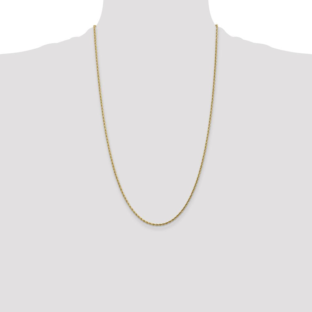 14K Yellow Gold 26" Diamond-Cut Rope Chain Necklace with Lobster Clasp - 1.75mm Solid Handmade Design