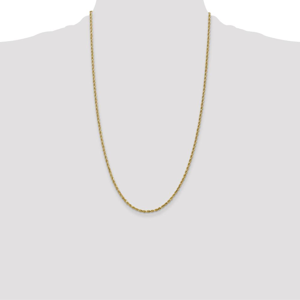 14K Yellow Gold 26" Diamond-Cut Rope Chain Necklace with Lobster Clasp - 2.25mm Solid Hand Made Design