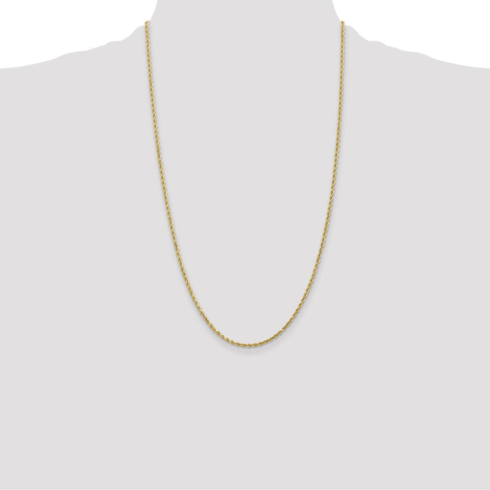 14K Yellow Gold 26" Diamond-Cut Rope Chain Necklace with Lobster Clasp - 2mm Width