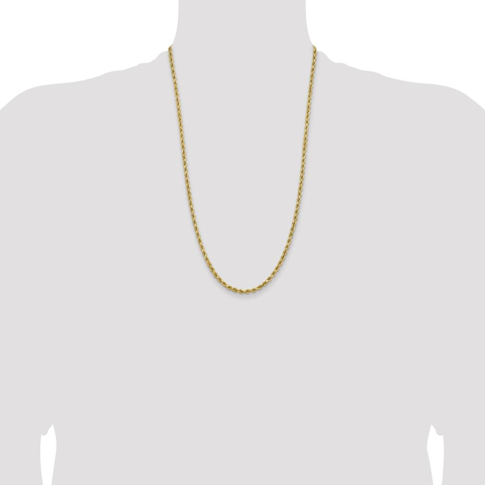 14K Yellow Gold 26" Diamond-Cut Rope Chain Necklace with Lobster Clasp - 3.75mm Solid Design