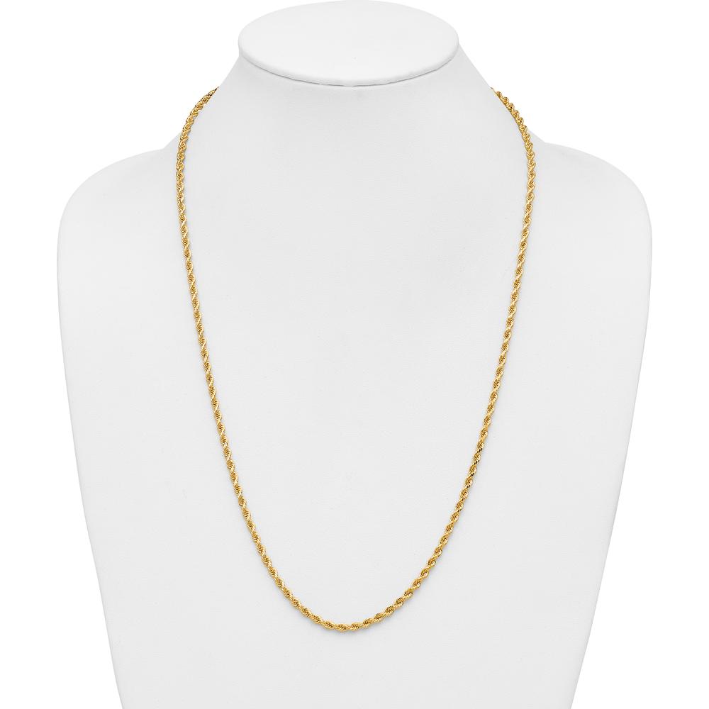 14K Yellow Gold 26" Diamond-Cut Rope Chain Necklace with Secure Lobster Clasp - 3.25mm Solid, Polished Finish