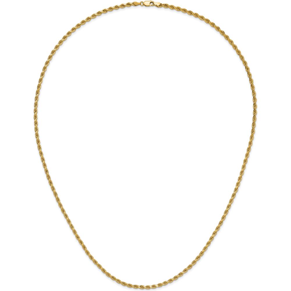14K Yellow Gold 26" Diamond-Cut Rope Chain Necklace with Secure Lobster Clasp - 3.25mm Solid, Polished Finish
