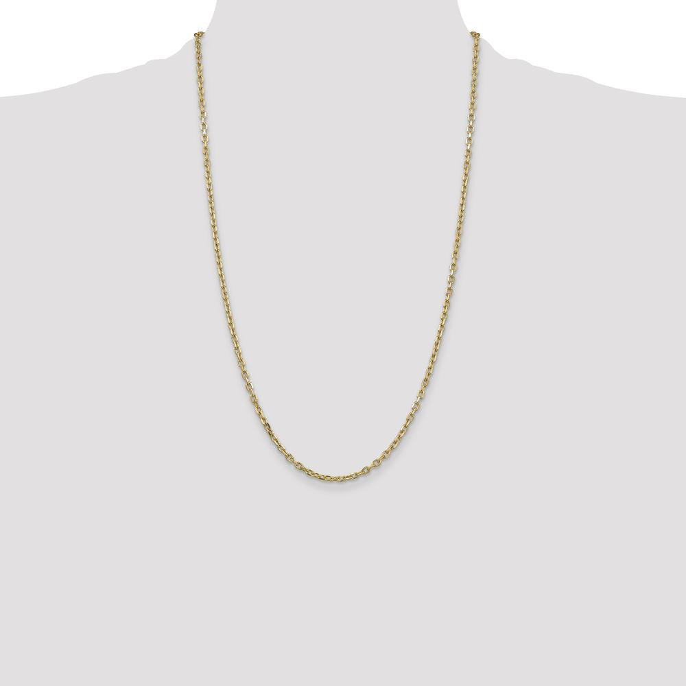 14K Yellow Gold 26" Diamond-Cut Round Open Link Cable Chain with Lobster Clasp - 3mm Width by Oro Pregiato
