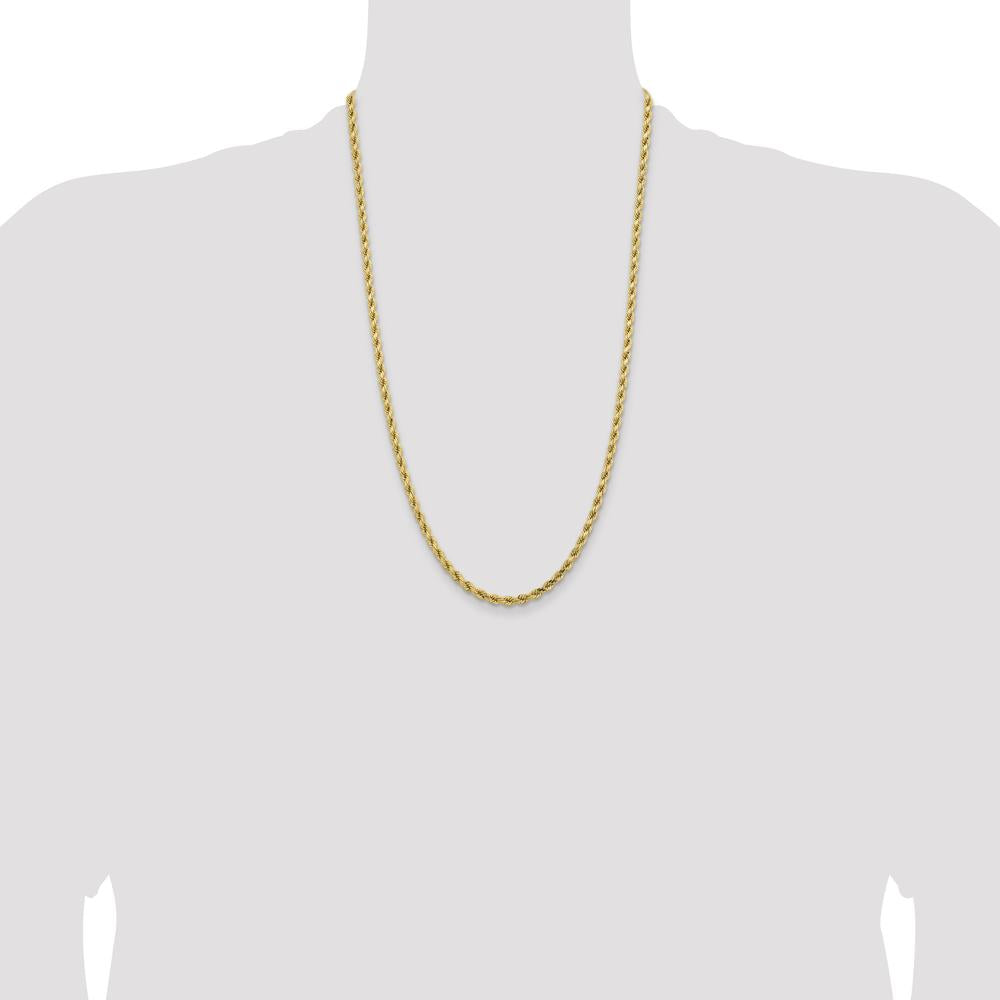 14K Yellow Gold 26" Diamond-Cut Solid Rope Chain Necklace with Lobster Clasp - 4.25mm