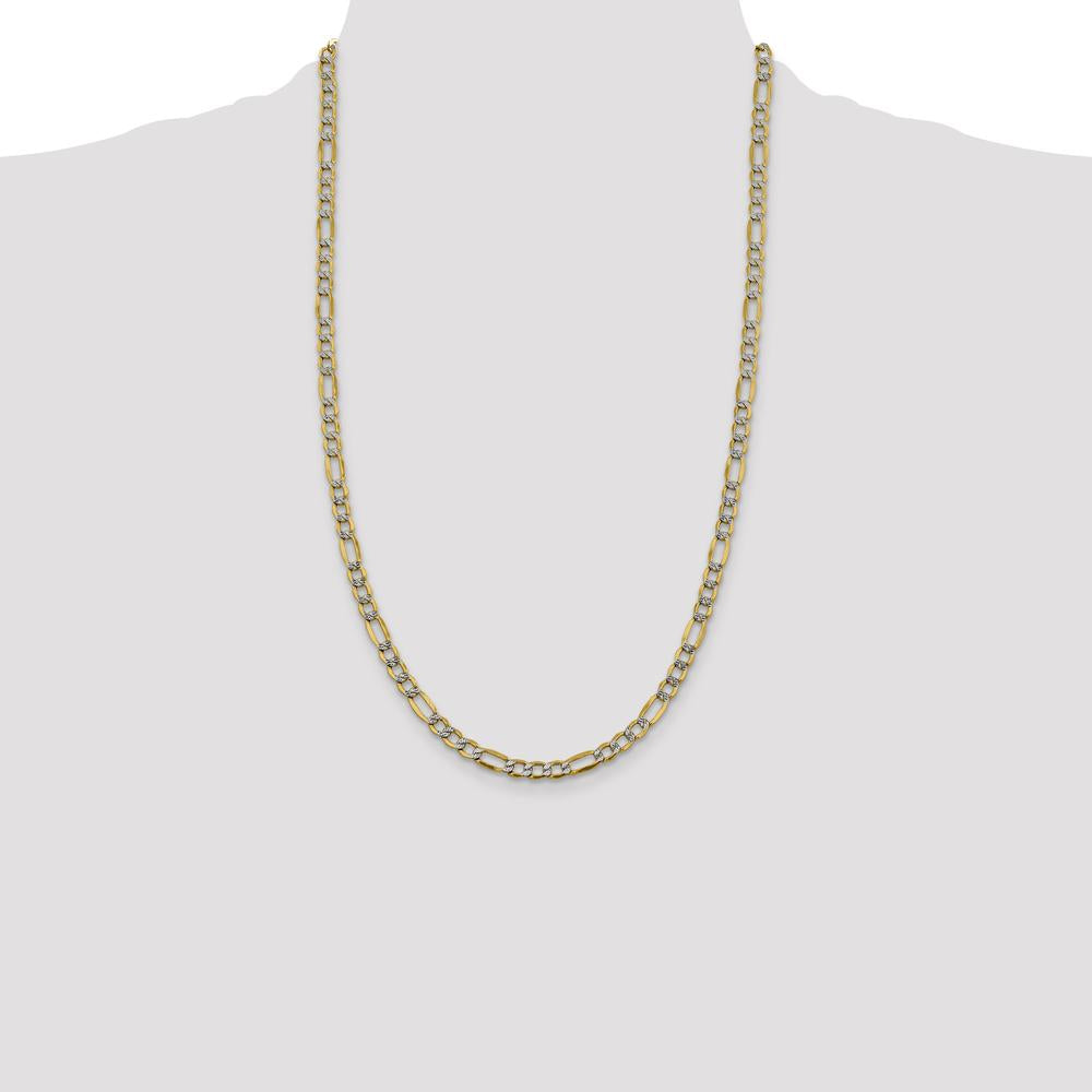 14K Yellow Gold 26" Figaro Chain with Rhodium Accents - 5.25mm Width by Oro Pregiato