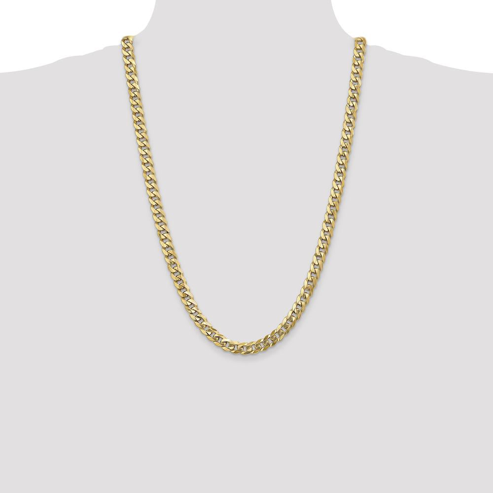 14K Yellow Gold 26" Flat Beveled Curb Chain with Lobster Clasp - 8mm Width by Oro Pregiato