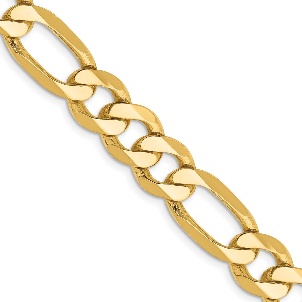 14K Yellow Gold 26" Flat Figaro Chain - 8.75mm Width with Lobster Clasp by Oro Pregiato