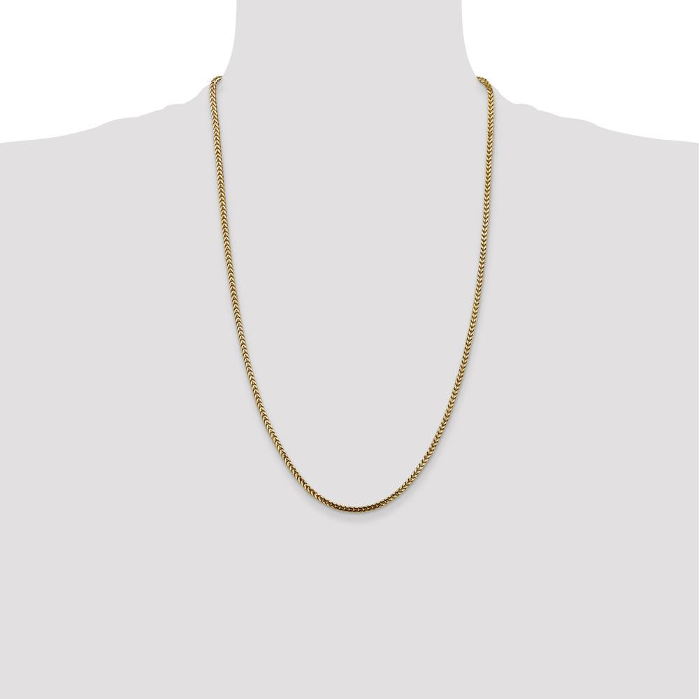 14K Yellow Gold 26" Franco Chain Necklace - 2.5mm Width, Lobster Clasp by Oro Pregiato