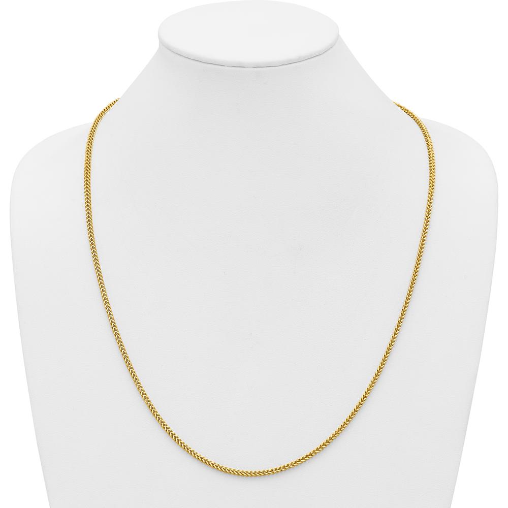 14K Yellow Gold 26" Franco Chain Necklace - 2mm Width with Lobster Clasp by Oro Pregiato