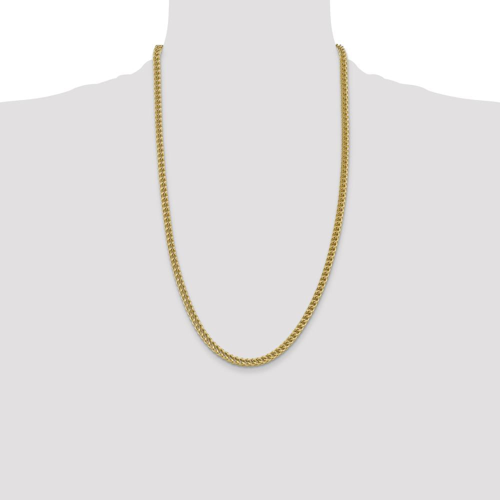 14K Yellow Gold 26" Franco Chain Necklace with Fancy Lobster Clasp - 4.5mm Width by Oro Pregiato