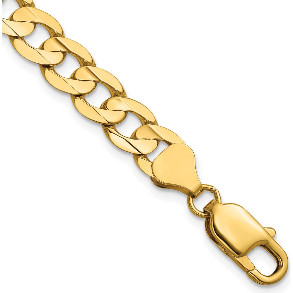 14K Yellow Gold 26-inch Open Concave Curb Chain - 7.5mm Width, Polished Finish, Lobster Clasp by Oro Pregiato