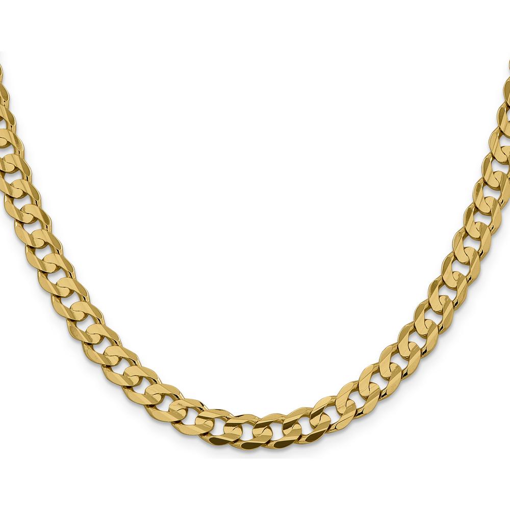 14K Yellow Gold 26-inch Open Concave Curb Chain - 7.5mm Width, Polished Finish, Lobster Clasp by Oro Pregiato