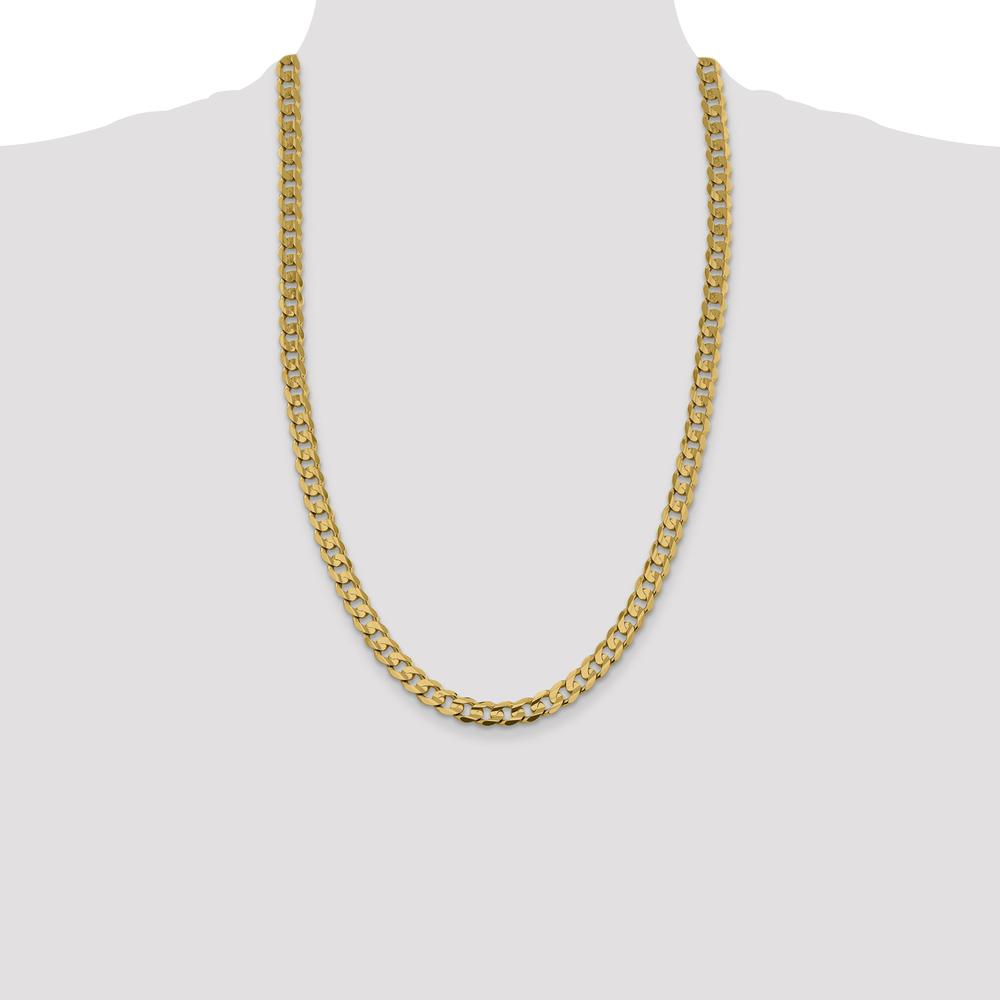 14K Yellow Gold 26-inch Open Concave Curb Chain - 7.5mm Width, Polished Finish, Lobster Clasp by Oro Pregiato