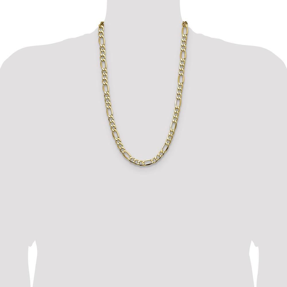 14K Yellow Gold 26-Inch Semi-Solid Figaro Chain Necklace - 9.4mm Width by Oro Pregiato