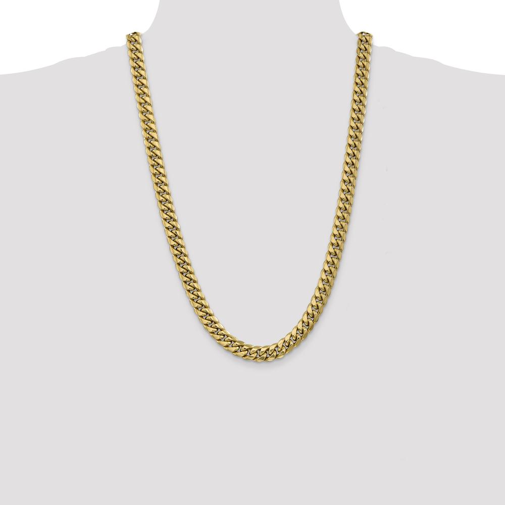 14K Yellow Gold 26" Miami Cuban Chain Necklace - 9.3mm Width with Lobster Clasp by Oro Pregiato
