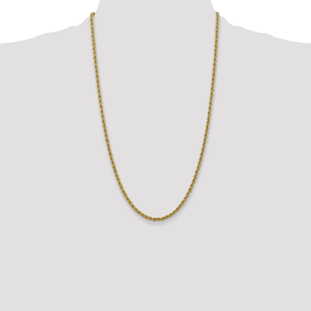 14K Yellow Gold 26" Polished Rope Chain Necklace with Lobster Clasp - 3mm