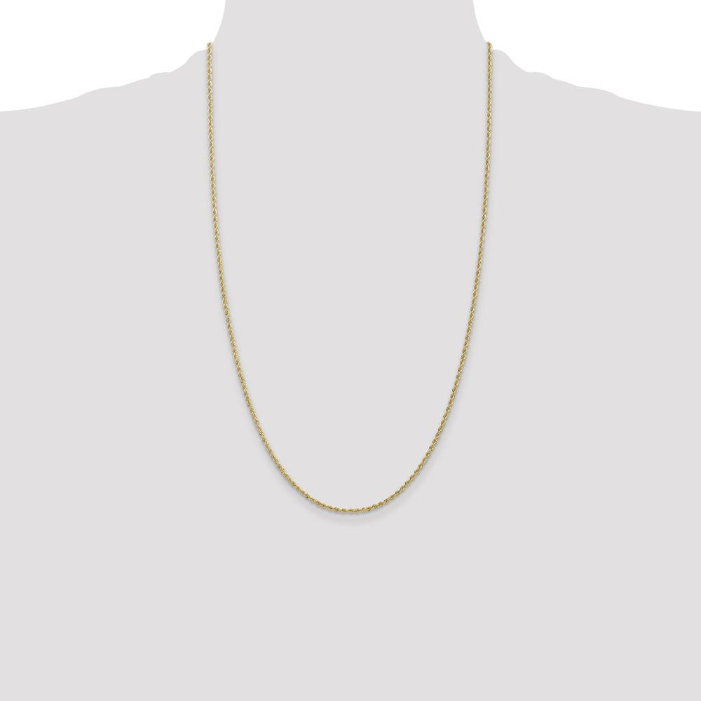 14K Yellow Gold 26" Regular Rope Chain - 1.5mm Width with Lobster Clasp