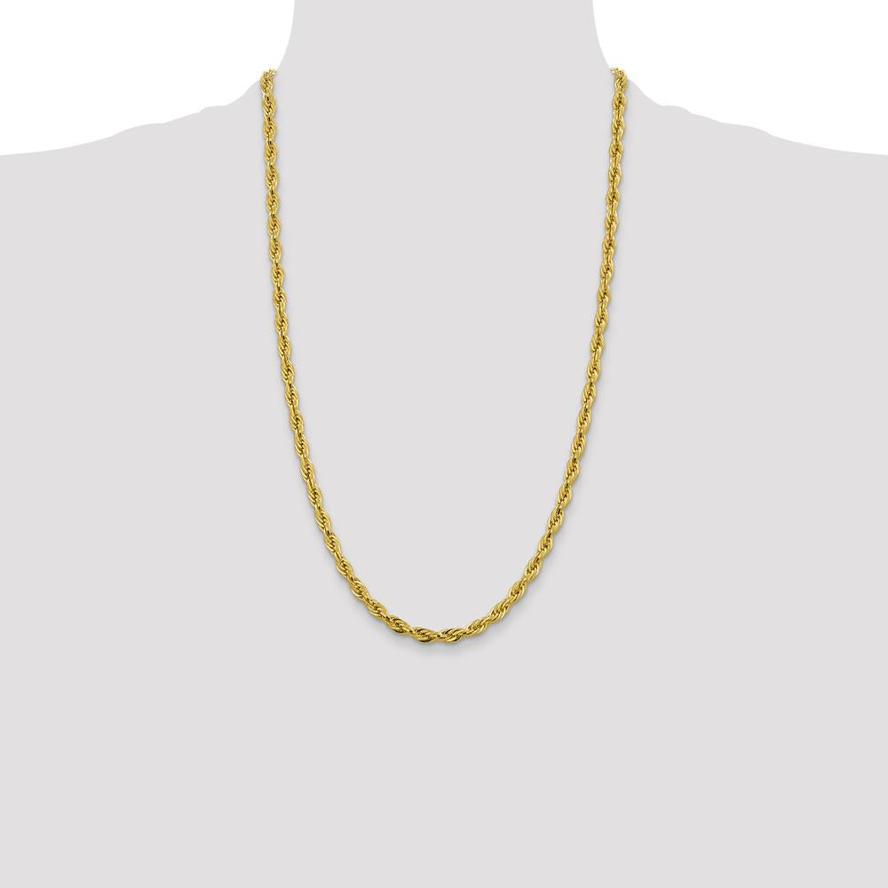 14K Yellow Gold 26" Rope Chain Necklace, 4.75mm Semi-Solid with Lobster Clasp by Oro Pregiato