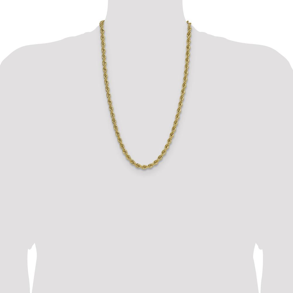 14K Yellow Gold 26" Rope Chain Necklace - 6.7mm Thickness
