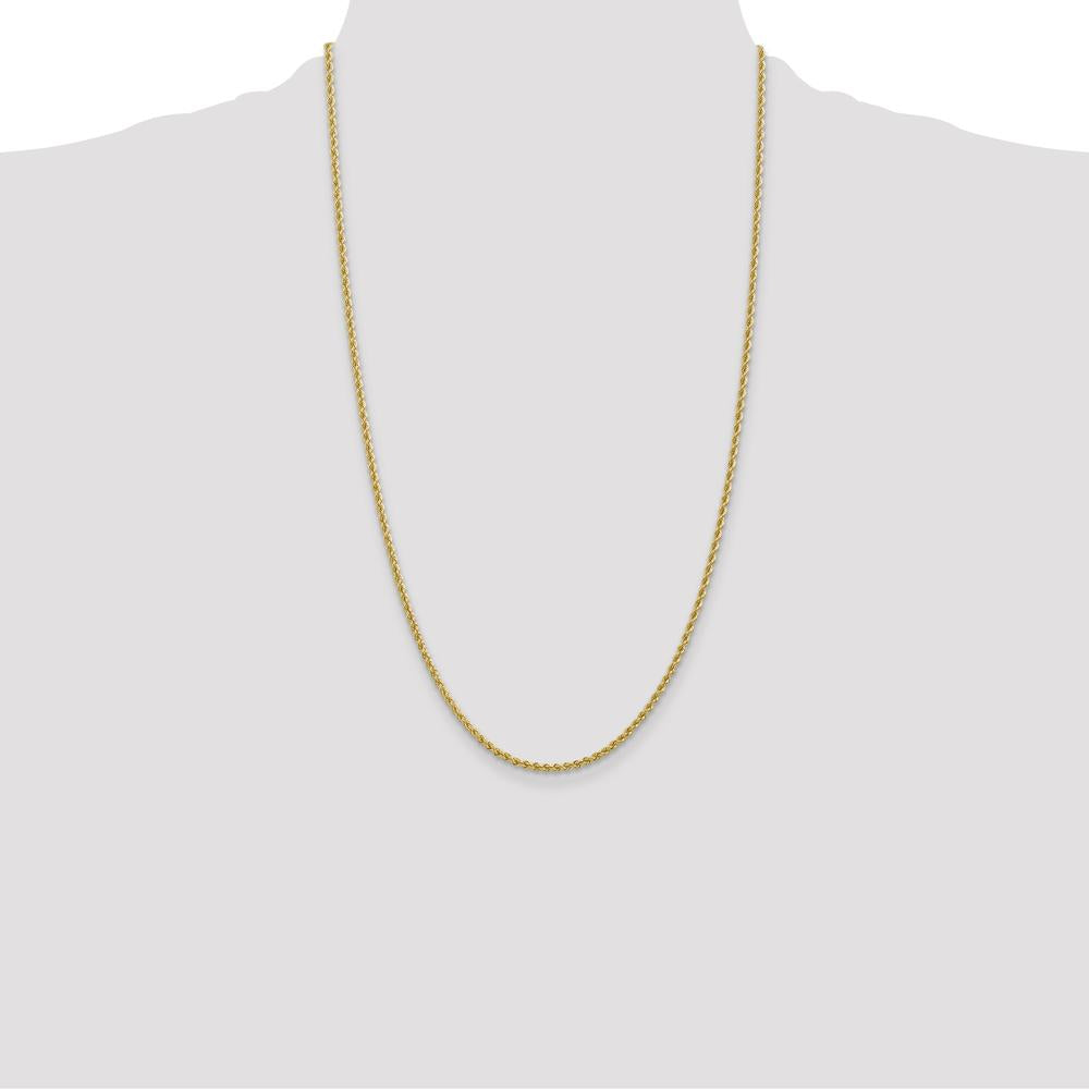 14K Yellow Gold 26" Rope Chain Necklace with Lobster Clasp - 2.25mm Solid Handwoven Design