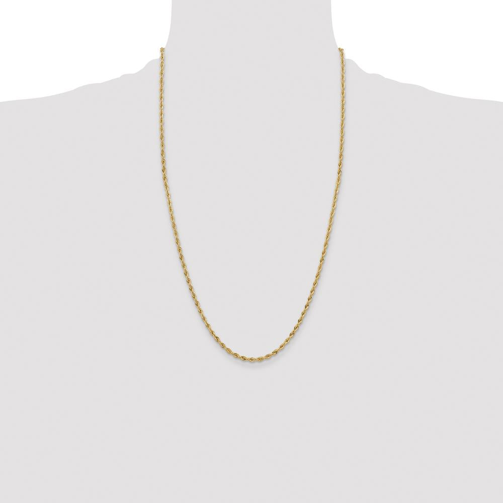 14K Yellow Gold 26" Semi Solid Rope Chain Necklace - 3mm Width, Polished Finish by Oro Pregiato