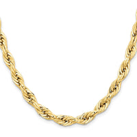 14K Yellow Gold 26" Semi-Solid Rope Chain Necklace - 7mm Width by Oro Pregiato