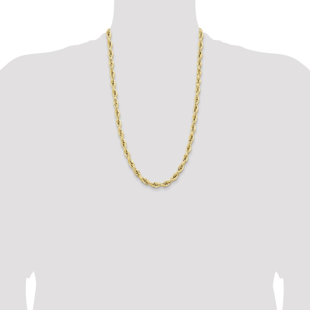 14K Yellow Gold 26" Semi-Solid Rope Chain Necklace - 7mm Width by Oro Pregiato