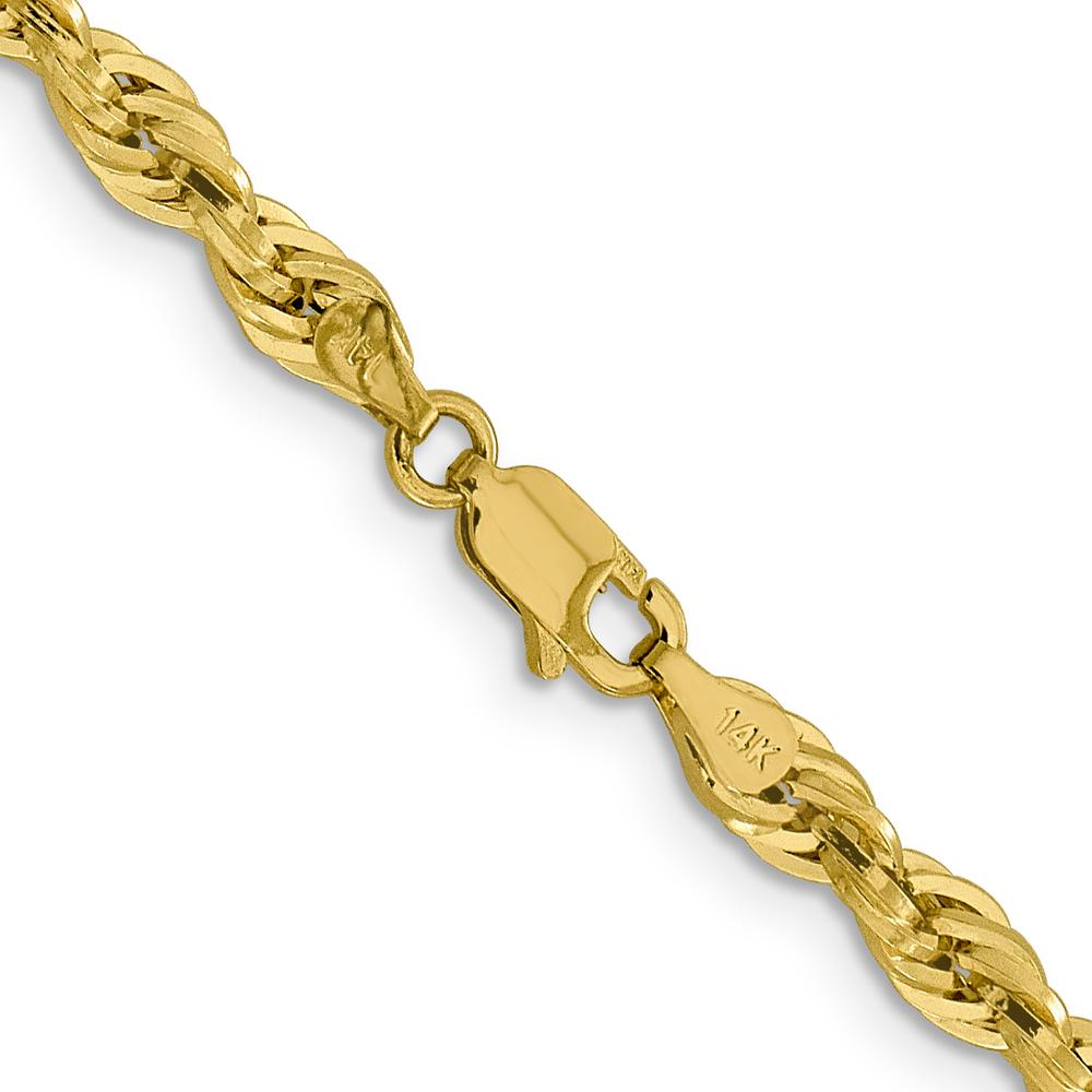 14K Yellow Gold 26" Semi-Solid Rope Chain Necklace with Polished Finish - 4.25mm Wide by Oro Pregiato