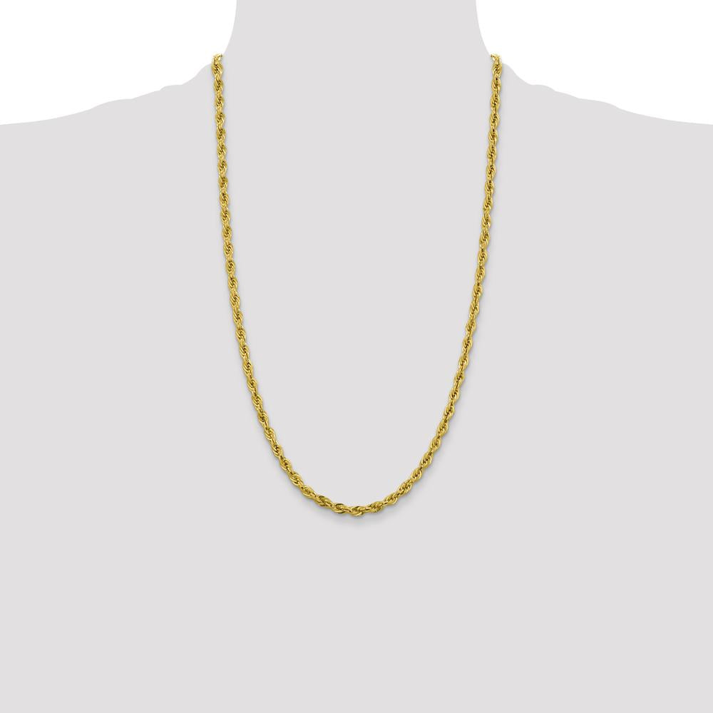 14K Yellow Gold 26" Semi-Solid Rope Chain Necklace with Polished Finish - 4.25mm Wide by Oro Pregiato