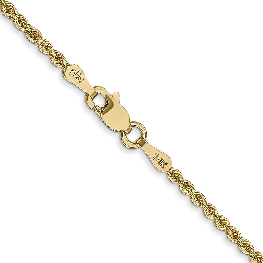 14K Yellow Gold 26" Solid Rope Chain Necklace with Lobster Clasp - 2mm Wide