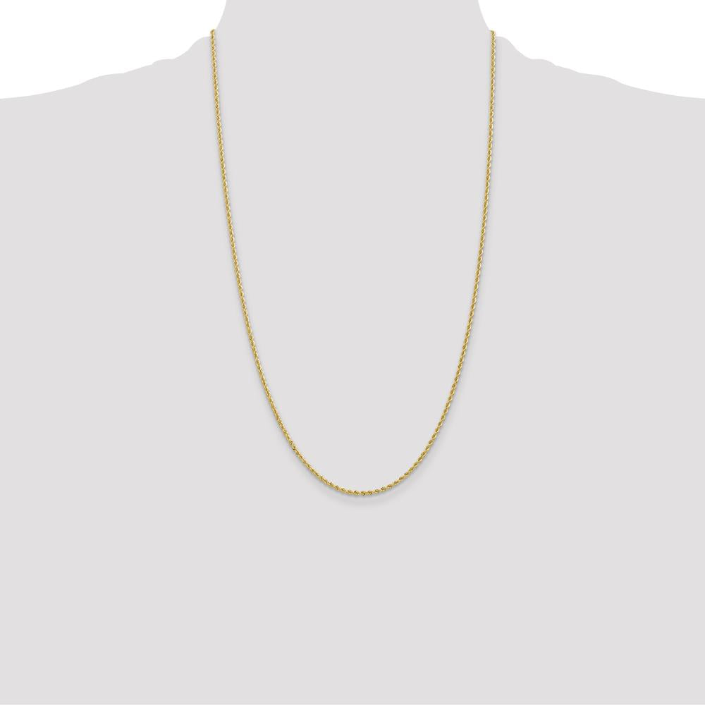14K Yellow Gold 26" Solid Rope Chain Necklace with Lobster Clasp - 2mm Wide