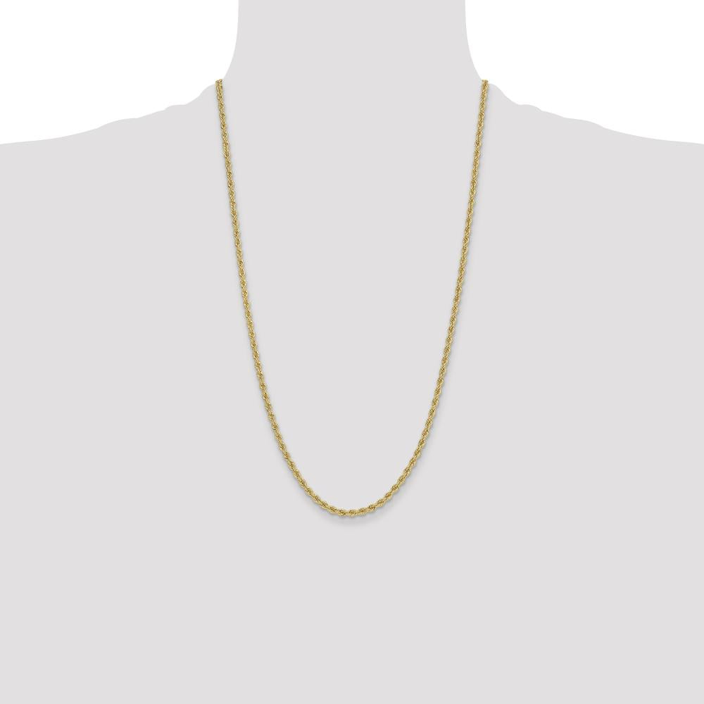 14K Yellow Gold 26" Solid Rope Chain Necklace with Polished Finish - 3.3mm