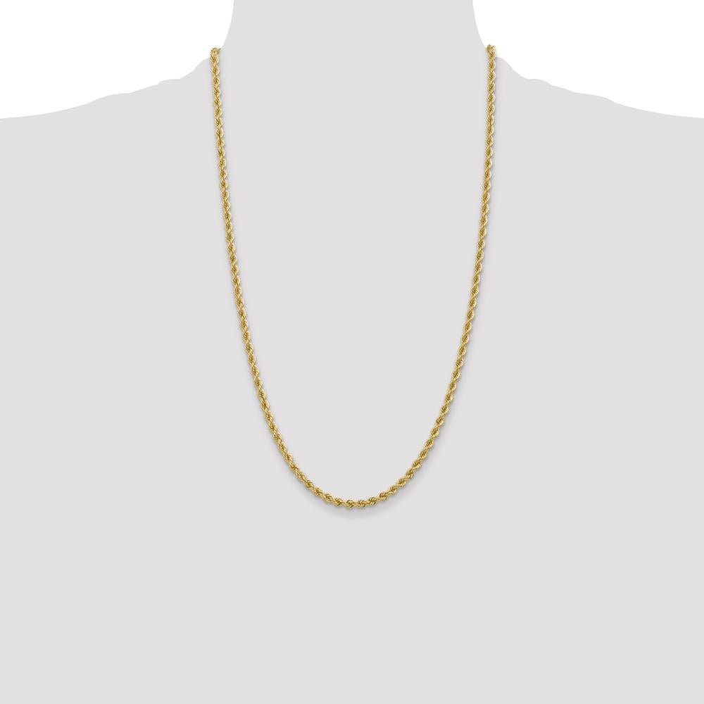 14K Yellow Gold 26" Solid Rope Chain Necklace with Polished Finish - 3.65mm
