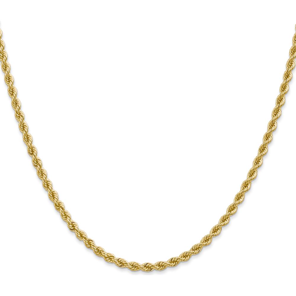 14K Yellow Gold 26" Solid Rope Chain Necklace with Polished Finish and Lobster Clasp - 2.75mm