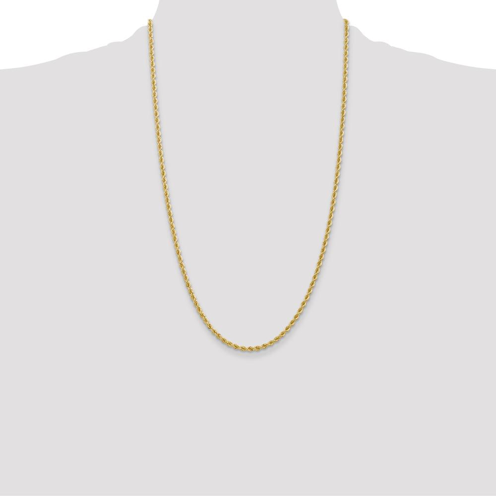 14K Yellow Gold 26" Solid Rope Chain Necklace with Polished Finish and Lobster Clasp - 2.75mm